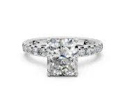 Solitaire Engagement Ring Setting for Radiant Cut Center with Shared-Prong Accents and Prong Head in Sterling Silver