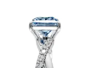 Crossover Engagement Ring Setting for Fancy Blue Princess Cut Center with Pave and Plain Strands and Prong Head in Sterling Silver
