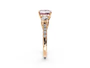 3 Stone Engagement Ring Setting for Fancy Pink Princess Cut Center with Crossover Basket, Pave Band and Prong Head in Rose Gold