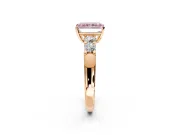 5 Stone Engagement Ring Setting for Fancy Pink Radiant Cut Center with Plain Band and Prong Head in Rose Gold