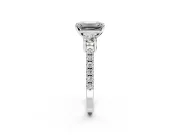 3 Stone Engagement Ring Setting for Emerald Cut Center with Round Cut Side Accents and Prong Head in Platinum