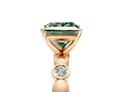 Solitaire Engagement Ring Setting for Fancy Green Princess Cut Center with Beaded Bezel Station Band and Prong Head in Rose Gold