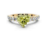 Shared-Prong Engagement Ring Setting for Fancy Yellow Heart-Shaped Center with Graduated Accents and Prong Head in Yellow Gold