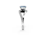 Solitaire Engagement Ring Setting for Fancy Blue Radiant Cut Center with Pave Bypass Swirl Band and Prong Head in Platinum