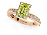 Solitaire Engagement Ring Setting for Fancy Yellow Emerald Cut Center with Milgrain-Edged Pave Band and Prong Head in Rose Gold