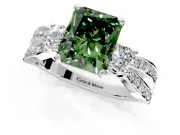 3 Stone Engagement Ring Setting for Fancy Green Radiant Cut Center with Pave Twist Band and Prong Head in Platinum