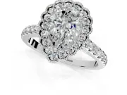 Milgrain Floral Halo Engagement Ring Setting for Pear-Shaped Center with Pave Band and Prong Head in Platinum