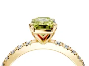 Solitaire Engagement Ring Setting for Fancy Yellow Emerald Cut Center with Fine Pave Band and Claw Prong Head in Yellow Gold