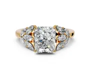 Leaf Cluster Engagement Ring Setting for Radiant Cut Center with Marquise Accents and Prong Head in Yellow Gold