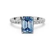 Solitaire Engagement Ring Setting for Fancy Blue Emerald Cut Center with Micro Pave Band and Prong Head in Platinum