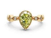 Milgrain Bezel Engagement Ring Setting for Fancy Yellow Pear-Shaped Center with Marquise Stations and Bezel Head in Yellow Gold