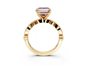 Solitaire Engagement Ring Setting for Fancy Pink Asscher Cut Center with Milgrain Bezel Accents and Prong Head in Yellow Gold