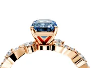 Solitaire Engagement Ring Setting for Fancy Blue Emerald Cut Center with Bar-Station Pave Twist and Prong Head in Rose Gold
