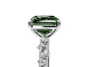 Cluster Engagement Ring Setting for Fancy Green Asscher Cut Center with Round Cut Accent Band and Prong Head in Platinum