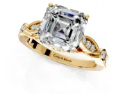 Solitaire Engagement Ring Setting for Asscher Cut Center with Marquise and Bezel Accents and Prong Head in Yellow Gold