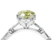 Baguette Engagement Ring Setting for Fancy Yellow Oval Center with Alternating Bar-Set Band and Prong Head in Platinum