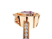 Halo Engagement Ring Setting for Fancy Pink Heart-Shaped Center with Milgrain Halo, Pave Band and Prong Head in Rose Gold