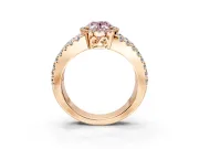 Halo Engagement Ring Setting for Fancy Pink Oval Center with Wide-Open Pave Split Shank and Prong Head in Rose Gold
