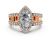 Halo Engagement Ring Setting for Marquise Center with Wide-Open Pave Split Shank and Prong Head in Rose Gold