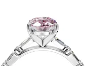 Baguette Engagement Ring Setting for Fancy Pink Oval Center with Alternating Bar-Set Band and Prong Head in Platinum
