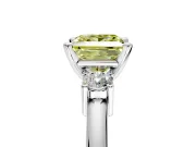 3 Stone Engagement Ring Setting for Fancy Yellow Princess Cut Center with Wide Plain Band and Prong Head in Sterling Silver