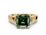 Solitaire Engagement Ring Setting for Fancy Green Asscher Cut Center with Wide Band, Pave Collar and Prong Head in Yellow Gold
