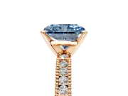 Solitaire Engagement Ring Setting for Fancy Blue Radiant Cut Center with Milgrain-Edged Pave Band and Prong Head in Rose Gold