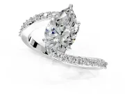 Solitaire Engagement Ring Setting for Pear-Shaped Center with Pave Bypass Swirl Band and Prong Head in White Gold