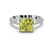 Solitaire Engagement Ring Setting for Fancy Yellow Princess Cut Center with Multi-Row Accents and Prong Head in Sterling Silver