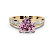 Solitaire Engagement Ring Setting for Fancy Pink Heart-Shaped Center with Princess Cut Channel Band and Prong Head in Yellow Gold