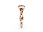 Crossover Engagement Ring Setting for Fancy Pink Asscher Cut Center with Pave and Plain Strands and Prong Head in Rose Gold