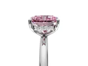 Hidden Halo Engagement Ring Setting for Fancy Pink Radiant Cut Center with Thin Rounded Band and Prong Head in Sterling Silver
