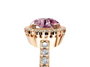 Halo Engagement Ring Setting for Fancy Pink Round Cut Center with Inner Milgrain Border and Prong Head in Rose Gold