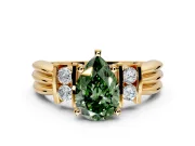 Solitaire Engagement Ring Setting for Fancy Green Pear-Shaped Center with Grooved Bar Accent Band and Prong Head in Yellow Gold