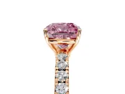 Solitaire Engagement Ring Setting for Fancy Pink Cushion Cut Center with Large Accent Band and Prong Head in Rose Gold