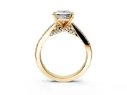 Solitaire Engagement Ring Setting for Princess Cut Center with Crossover Accents and Prong Head in Yellow Gold