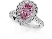 Milgrain Floral Halo Engagement Ring Setting for Fancy Pink Pear-Shaped Center with Pave Band and Prong Head in Platinum
