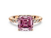 Solitaire Engagement Ring Setting for Fancy Pink Asscher Cut Center with Bezel-Dot Beaded Band and Prong Head in Rose Gold