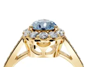 Floral Halo Engagement Ring Setting for Fancy Blue Pear-Shaped Center with Large Halo Accents and Prong Head in Yellow Gold