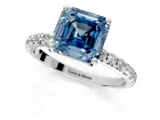 Solitaire Engagement Ring Setting for Fancy Blue Asscher Cut Center with Micro Pave Band and Prong Head in Platinum