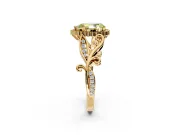 Halo Engagement Ring Setting for Fancy Yellow Pear-Shaped Center with Leaf Motif Split Shank and Prong Head in Yellow Gold