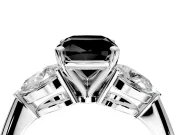 3 Stone Engagement Ring Setting for Fancy Black Cushion Cut Center with Large Pear-Shaped Accents and Prong Head in Platinum