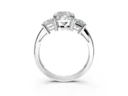 3 Stone Engagement Ring Setting for Cushion Cut Center with Matching Side Accents and Prong Head in Platinum