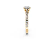 Solitaire Engagement Ring Setting for Cushion Cut Center with Single Row Accent Band and Prong Head in Yellow Gold