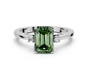 3 Stone Engagement Ring Setting for Fancy Green Emerald Cut Center with Low-Set Round Cut Accents and Prong Head in Platinum