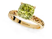 Solitaire Engagement Ring Setting for Fancy Yellow Cushion Cut Center with Milgrain X Pattern Band and Prong Head in Yellow Gold