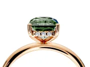 Hidden Halo Engagement Ring Setting for Fancy Green Radiant Cut Center with Thin Round-Wire Band and Prong Head in Rose Gold