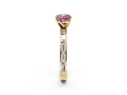 Solitaire Engagement Ring Setting for Fancy Pink Cushion Cut Center with Channel Baguette Band and Prong Head in Yellow Gold