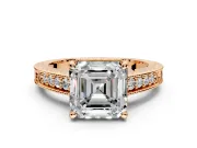 Engraved Engagement Ring Setting for Asscher Cut Center with Milgrain Pave Band and Prong Head in Rose Gold