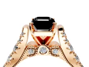 Solitaire Engagement Ring Setting for Fancy Black Emerald Cut Center with Pave Cathedral Shoulders and Prong Head in Rose Gold